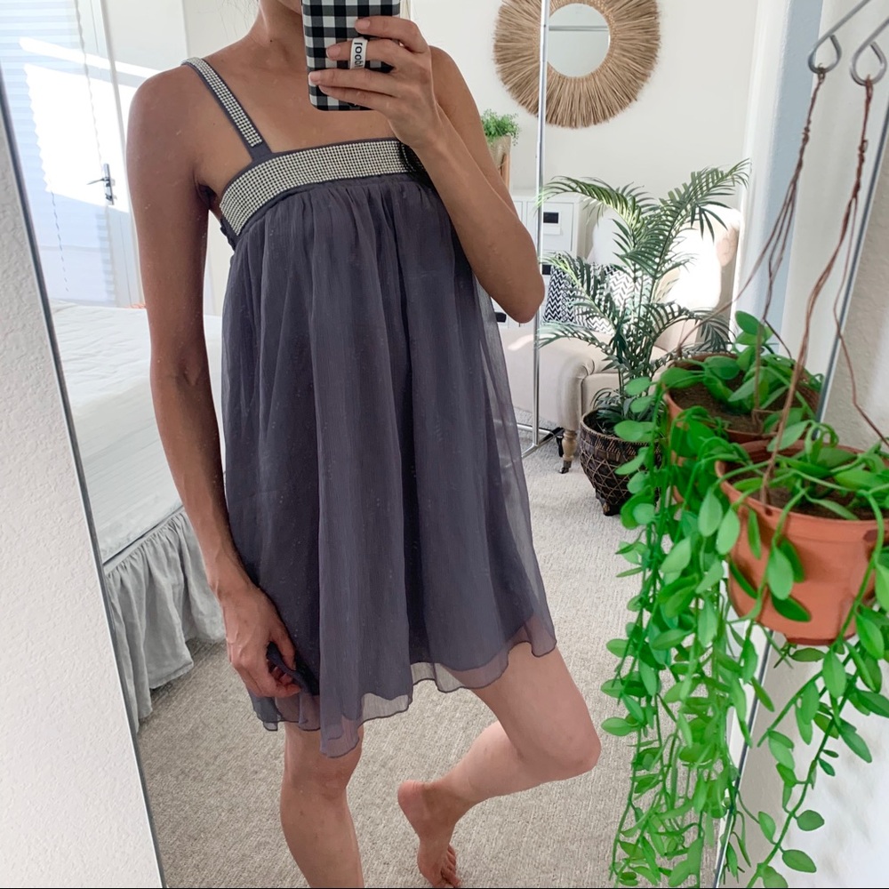 🪴$5/25🪴 NWT Forever 21 Gauzy Gray Silver Rhinestone Boho Mini Dress Small - Picture 3 of 12